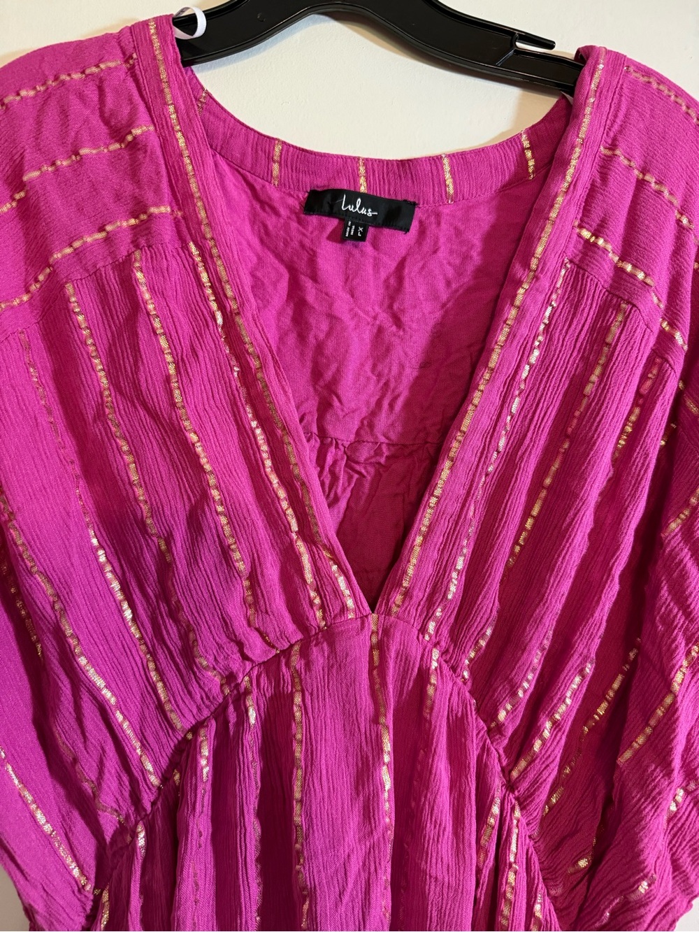 Lulu's Fuchsia Maxi Dress with Gold Stripe Detail - Picture 2 of 4